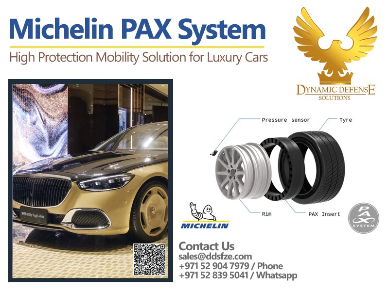 Authorize Michelin PAX Tyres Supplier in Dubai, PAX Insert Runfalt, Alloy Rims, Gel Kit for Mercedes Benz S Class Maybach W222 VR10 2023 New Model Armored Cars.
