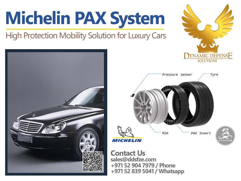 Preimum Michelin PAX Tyres DOT23 supplier in Dubai, Support Ring, Alloy Wheels Rim, Gel Kit for Mercedes Benz S Class W220 Guard 2023 New Model Armored Cars.