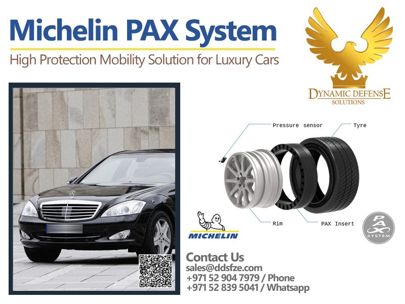 Certified Michelin PAX Tyres supplier in Dubai, Runflat Tyre, Alloy Wheels Rim, Gel Kit for Mercedes Benz S Class W221 Guard 2023 New Model Armored Cars.