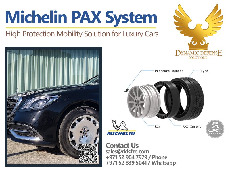 Michelin PAX Tyres DOT23 with Support Ring Runflat, Alloy Wheels Rim, Gel Kit for Mercedes Maybach S650 Guard Armored Car, Fresh Stock Available for Sale.
