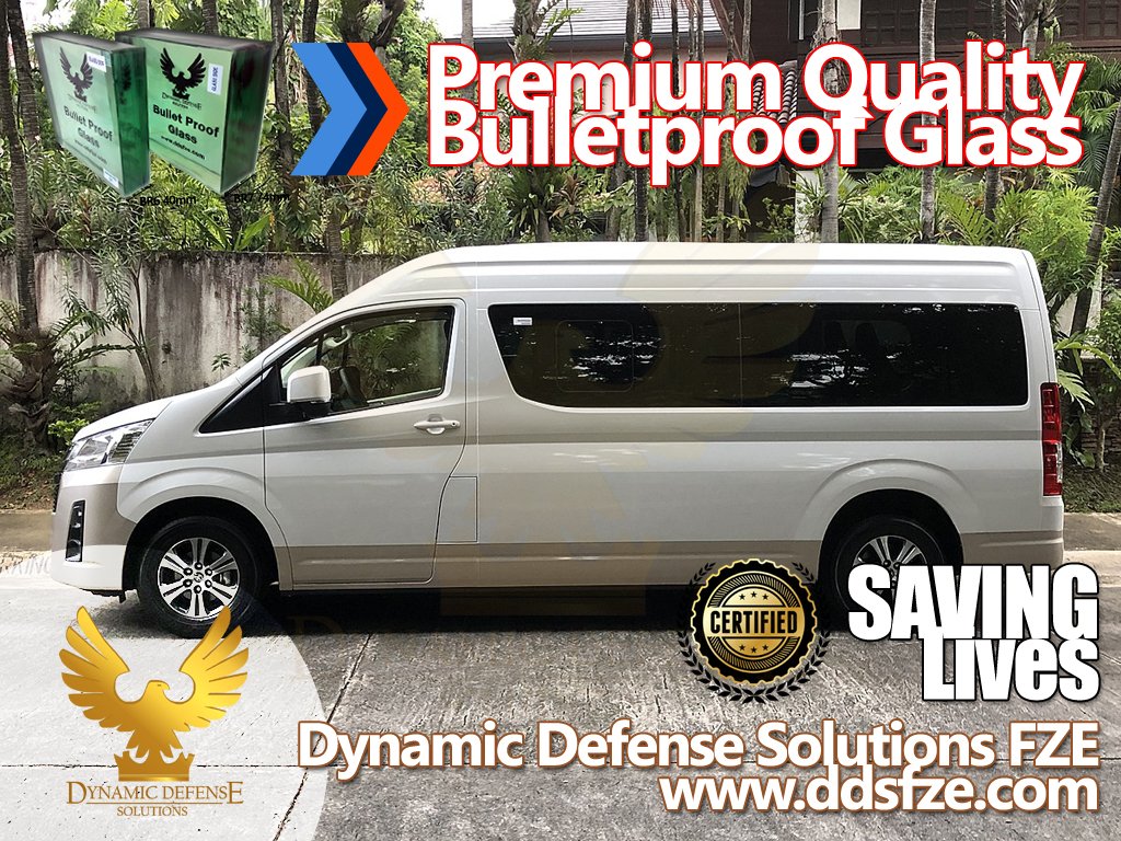 Dynamic Defense Solutions Company is manufacturer of Bulletproof Glass Products for New Armored Toyota Hiace GL Grandia Tourer Van 2021, Ready Armoured Glass available in Stock for Sale.