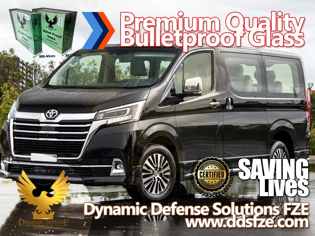 Dynamic Defense Solutions Company is manufacturer of Bulletproof Glass Products for New Armored Toyota Granvia VIP Van 2021, Ready Armoured Glass available in Stock for Sale.
