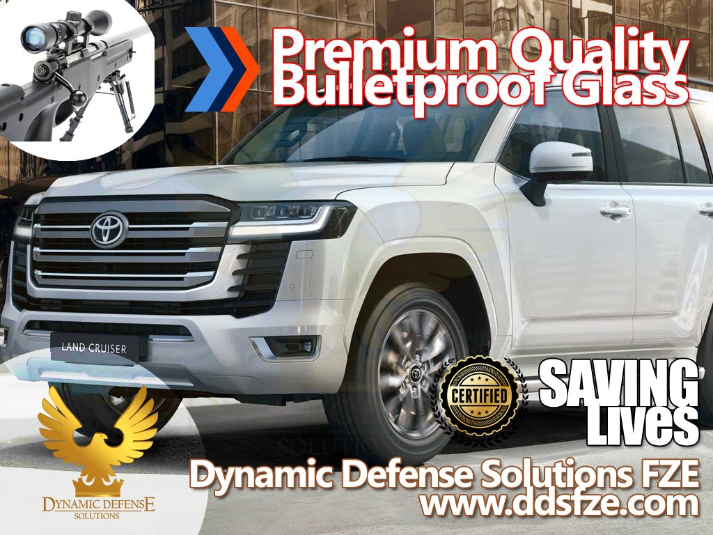 Certified Bulletproof Glass for New 2022 Model Armored Toyota Land Cruiser 300 Series SUV, Armoring Kit, Brake Pads, Hinges, Ballistic Steel also ready available.