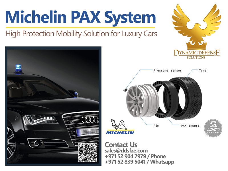 Armored Audi D3 4H Security New 2023 Michelin PAX Tyres, PAX Insert Runfalts, Alloy Wheels, Gel Kit Avaialble for Sale in UAE, Authorize Michelin PAX dealers.