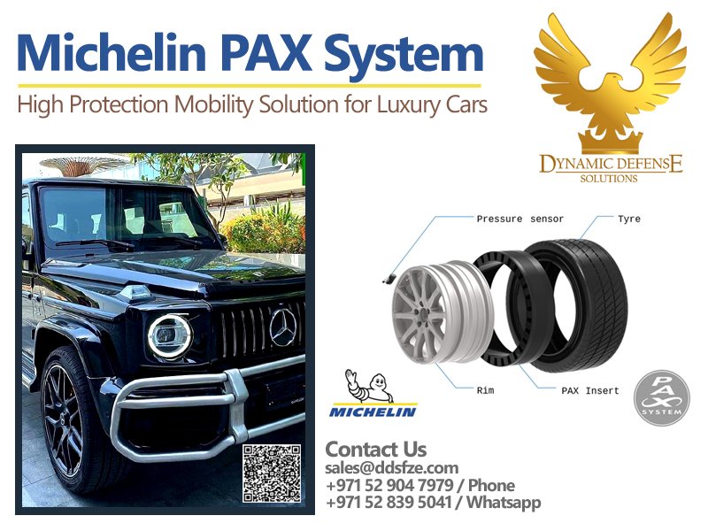 Michelin PAX Tyres DOT23 with Support Ring, Alloy Wheels Rim, Gel Kit for Luxury Mercedes Benz G500 Guard 2023 New Model Armored Car & Armoured Vehicles in Dubai.