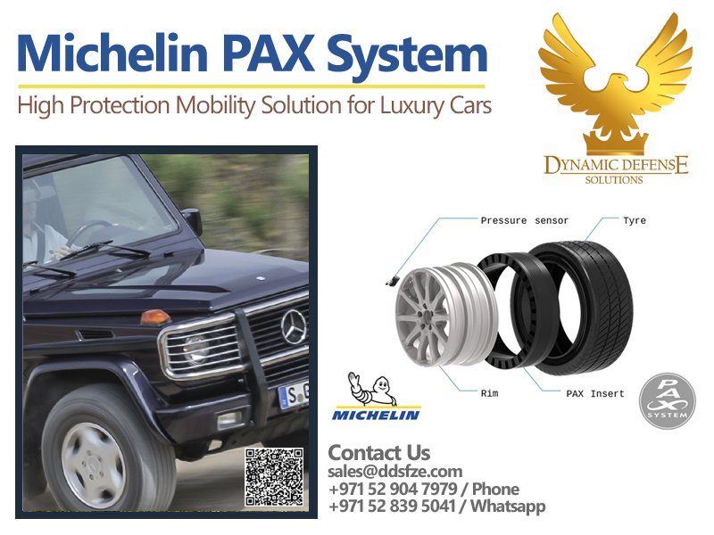 Authorize Michelin PAX Tyres Dealer in Dubai, PAX Insert Runfalt, Alloy Rims, Gel Kit for Mercedes Benz G Class W463 Guard 2023 New Model Armored Cars.