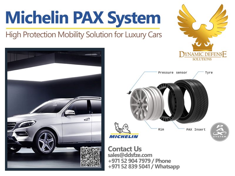 Michelin PAX Tyres with Support Ring, Alloy Wheels Rim, Gel Kit for Luxury Mercedes Benz ML500 Guard 2023 New Model Armored Car & Armoured Vehicles in Dubai.