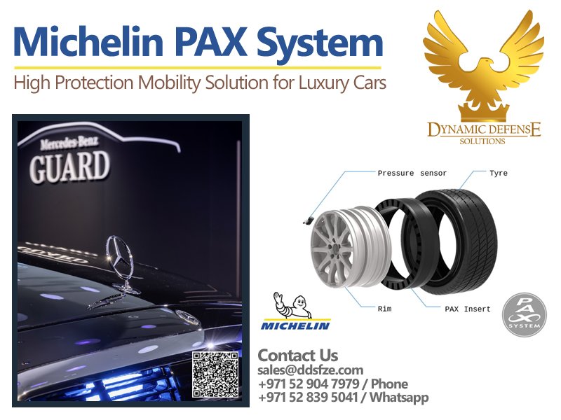 Michelin PAX Tyres with Support Runflat, Alloy Wheels Rim, Gel Kit for Mercedes Benz S600 Guard 2023 New Model Armored Car, Runflat Tyres for Armoured Vehicles.
